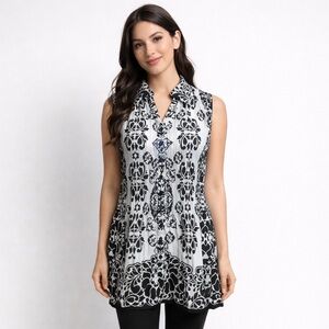 Sleeveless Button Up Crinkle Tunic